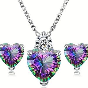 Sparkling Zirconia Heart Stud Earrings And Necklace Set